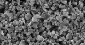 Microscopy image of granular ceramic coating particles on separator film